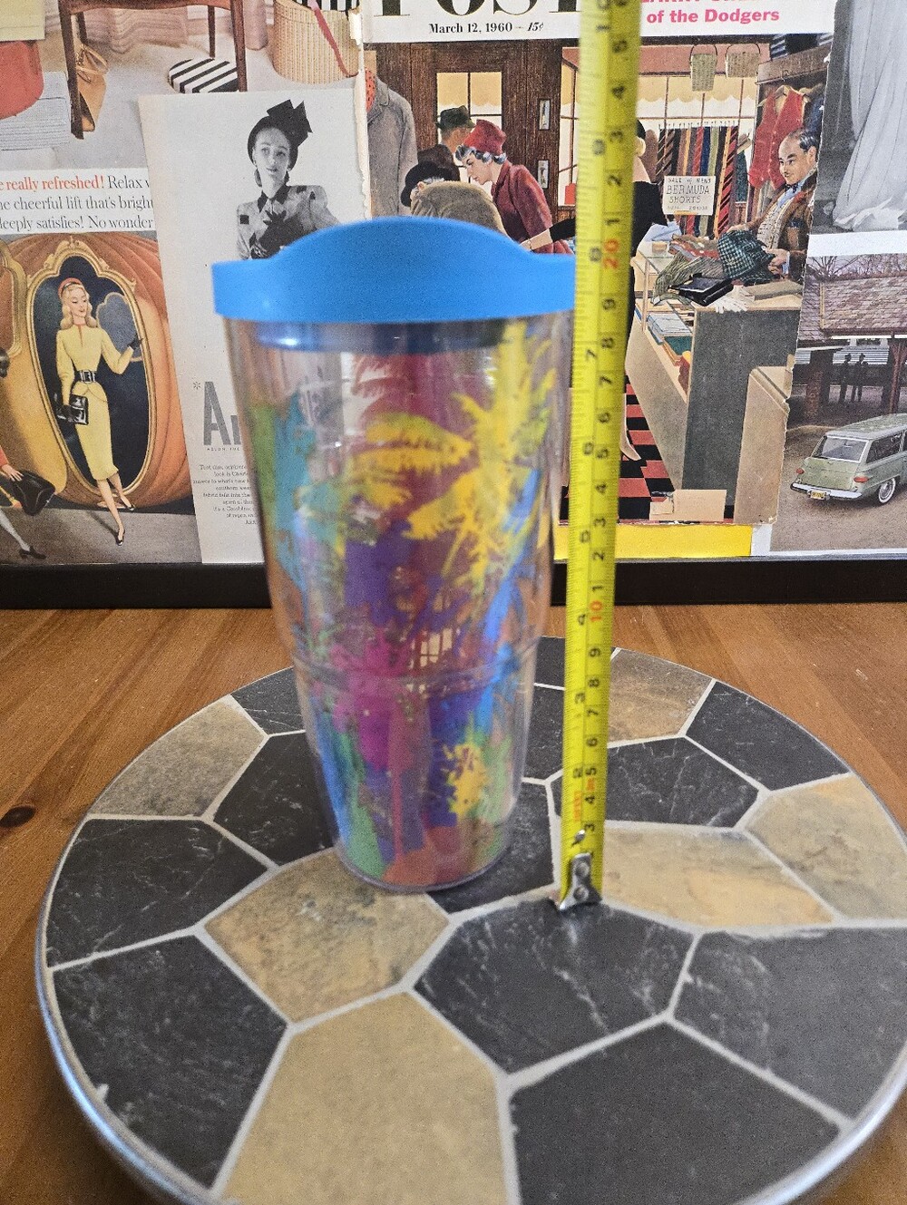 Tervis 24 Oz Colorful Tropical Palm Trees Double-Wall Tumbler with Blue Lid